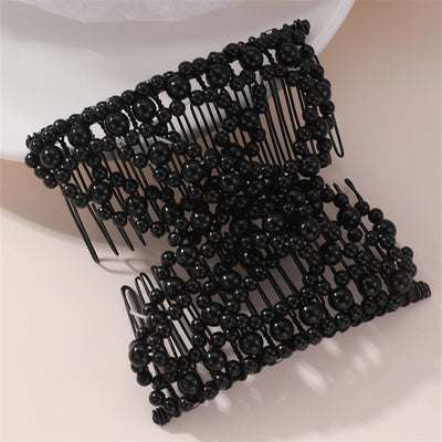 Women's Simple Style Solid Color Plastic Resin Beaded Insert comb