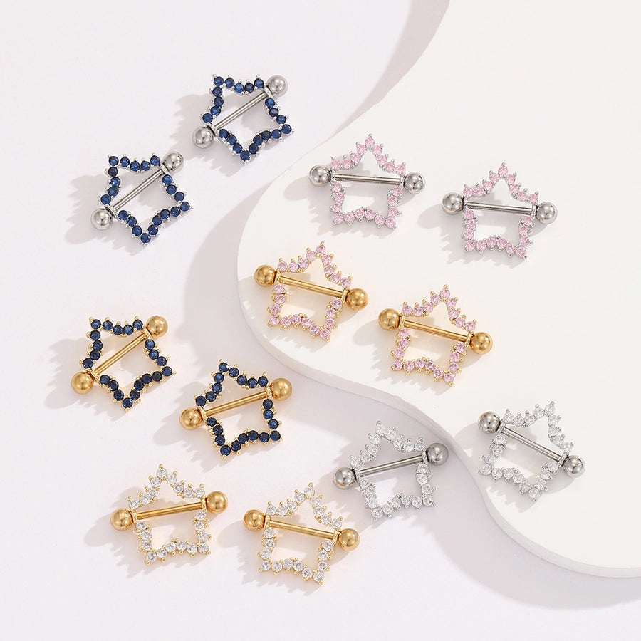 Ear Cartilage Rings & Studs Y2K Modern Style Pentagram 304 Stainless Steel Inlay Zircon Ear Cartilage Rings & Studs