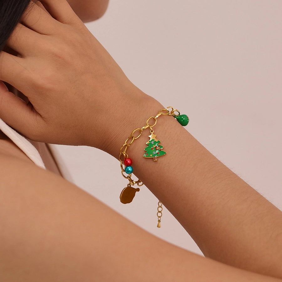 Simple Style Christmas Tree Santa Claus Christmas Socks 304 Stainless Steel cable chain Bracelets In Bulk