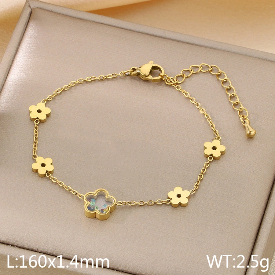 Vintage Style Streetwear Flower 304 Stainless Steel 18K Gold Plated Bracelets In Bulk