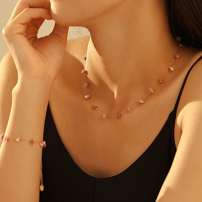 Geometric Natural Stone Necklace Bracelet Affordable Luxury Fashion Sense Stainless Steel Chain  Personalized Jewelry Suit