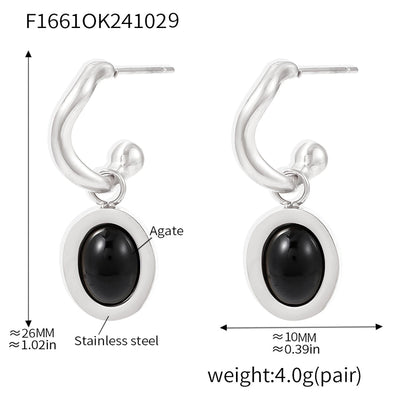 1 Pair Elegant Vacation Geometric Inlay 304 Stainless Steel Agate 18K Gold Plated Drop Earrings