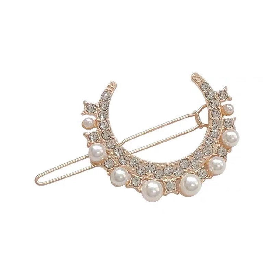 fashion leaf moon bow knot imitation pearl alloy rhinestone hair clip 1 piece