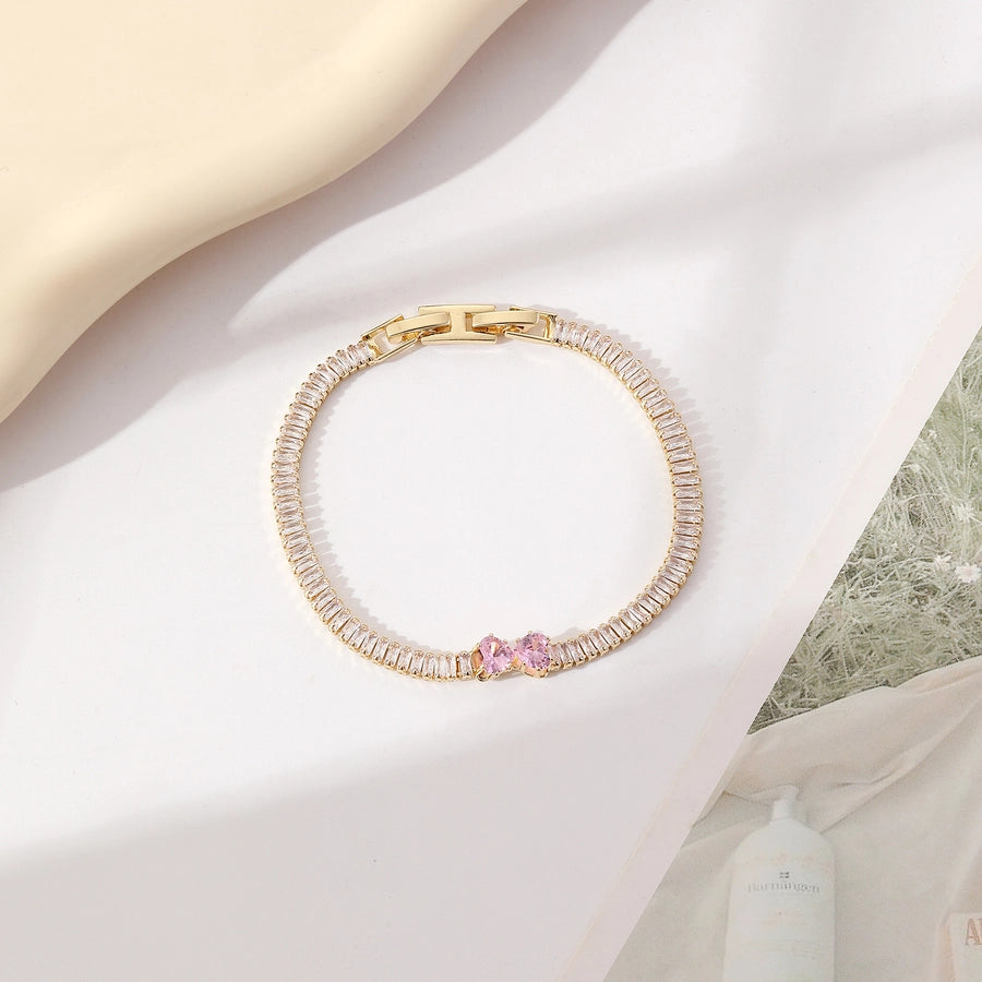 Copper Plating Inlay Heart Shape Bow Knot Zircon Bracelets
