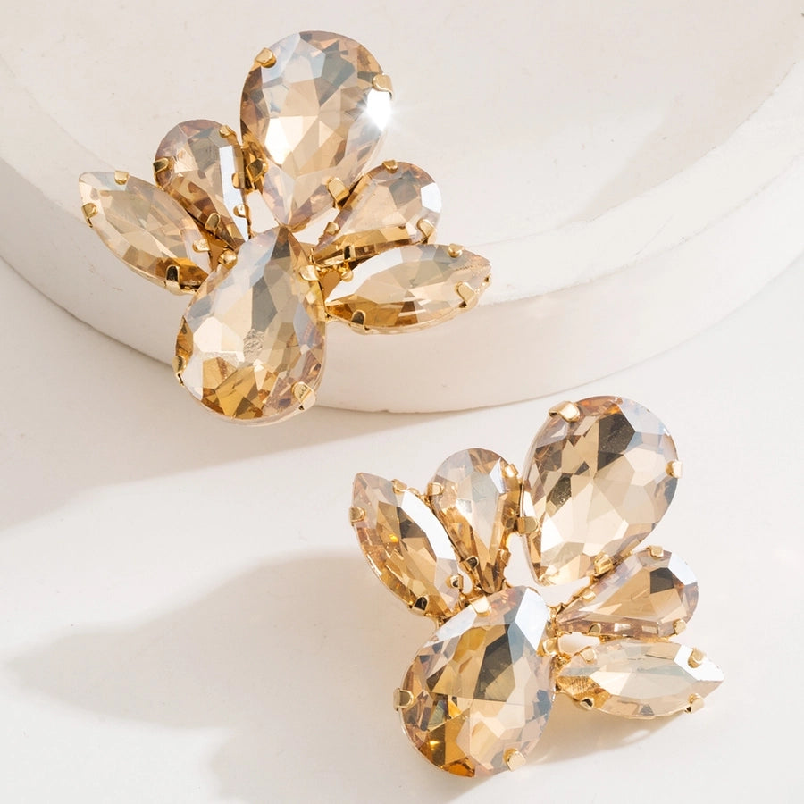 1 Pair Glam Classic Style Shiny Floral Inlay Alloy Rhinestones Glass 14K Gold Plated Ear Studs