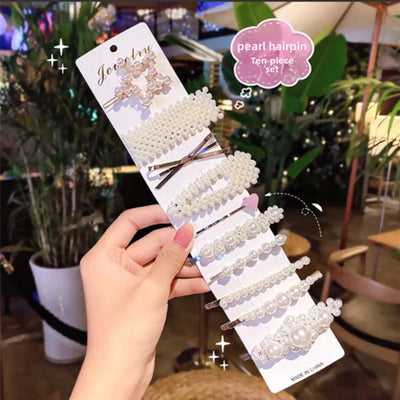 TikTok Pearl hairpin set Korean version of ten-piece set factory direct Japanese and Korean  Net Red Pearl hairpin set