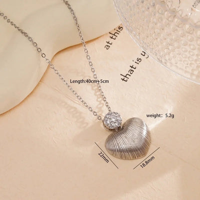 Jewelry Simple Style Heart Shape 304 Stainless Steel Copper Zircon Gold Plated Plating Inlay Pendant Necklace