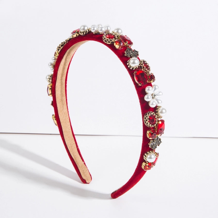 elegant baroque style flower alloy cloth inlay rhinestones pearl hair band