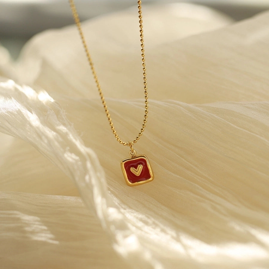 Jewelry IG Style Square Heart Shape 304 Stainless Steel 18K Gold Plated Enamel Pendant Necklace