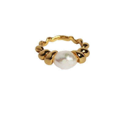Freshwater Pearl Brass 24K Gold Plated Irregular Spiral Stripe Freshwater Pearl Brass Rings