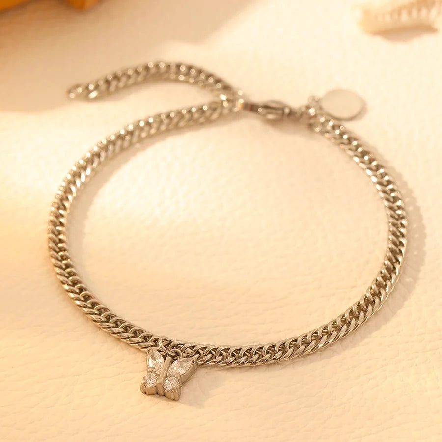 Elegant Butterfly Titanium Steel 18K Gold Plated Cuban Link Chain Curb Chain Bracelets In Bulk