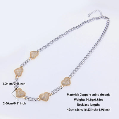Copper 18K Gold Plated Inlay Heart Shape Zircon Pendant Necklace
