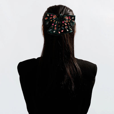 fashion bow knot alloy corduroy inlay artificial pearls rhinestones hair clip 1 piece