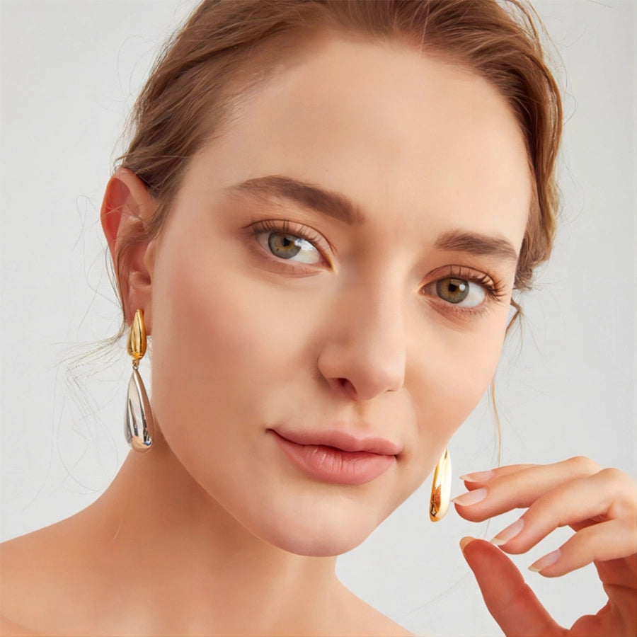1 Pair Elegant Water Droplets Mixed Metal Plating 304 Stainless Steel 18K Gold Plated Drop Earrings