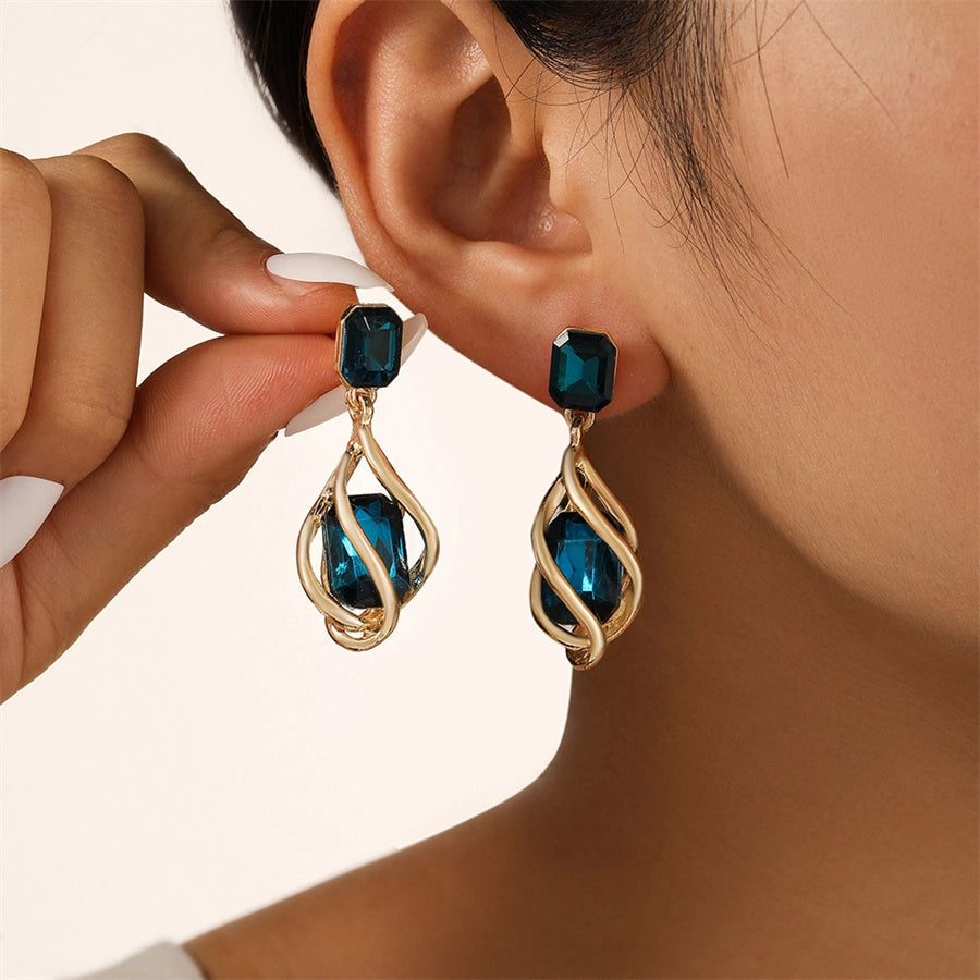 1 Pair Vintage Style Simple Style IG Style Geometric Inlay Copper Copper Alloy Gem Drop Earrings