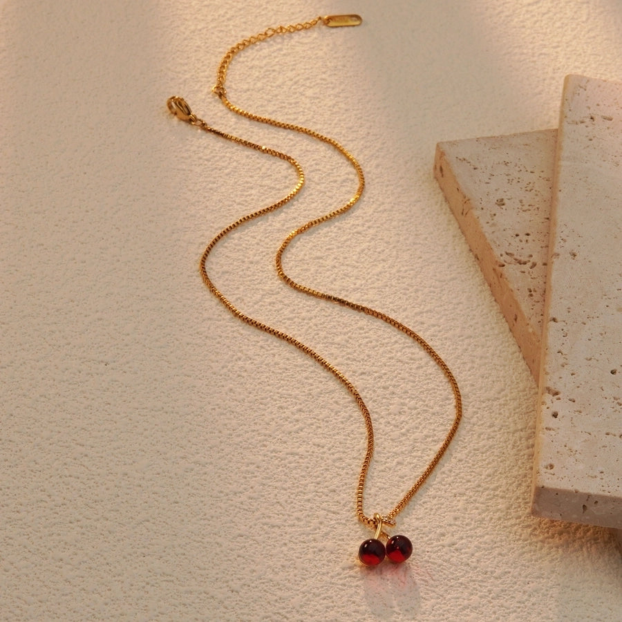 Jewelry Sweet Simple Style Cherry 304 Stainless Steel 18K Gold Plated Plating Pendant Necklace