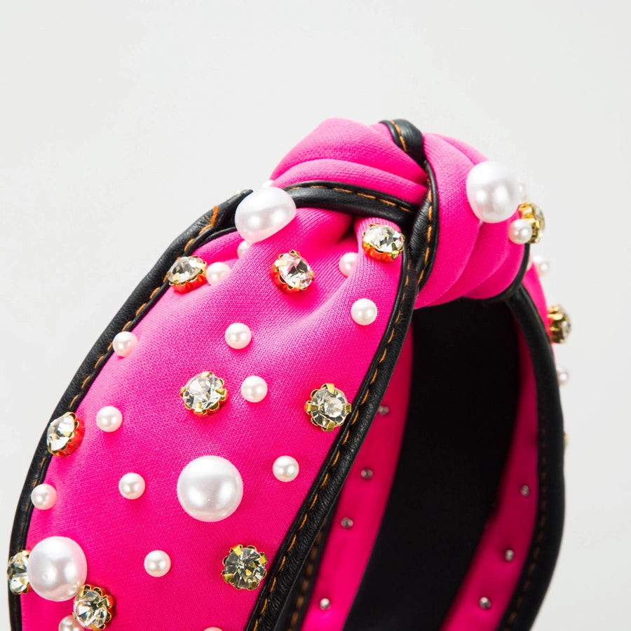 Women's Casual Elegant Knot Cloth Inlay Rhinestones Pearl Hair Band