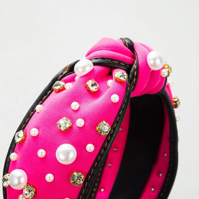 Women's Casual Elegant Knot Cloth Inlay Rhinestones Pearl Hair Band