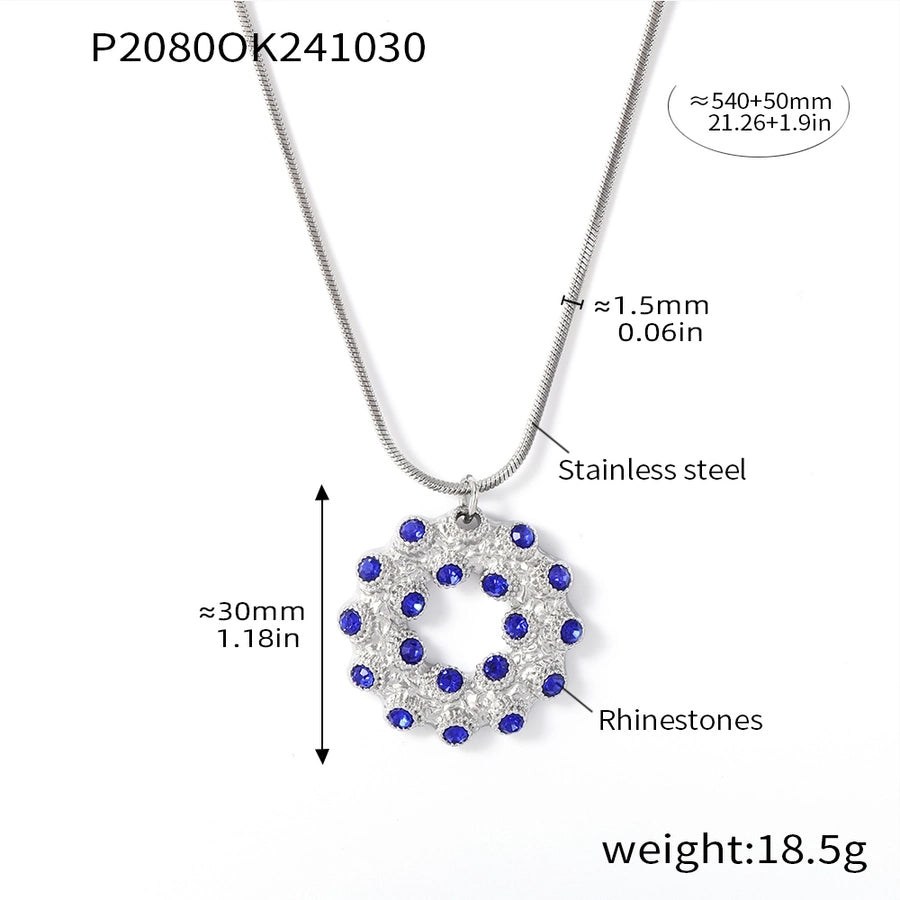 Jewelry Elegant Circle 304 Stainless Steel Rhinestones Glass Stone 18K Gold Plated Plating Inlay Earrings Necklace