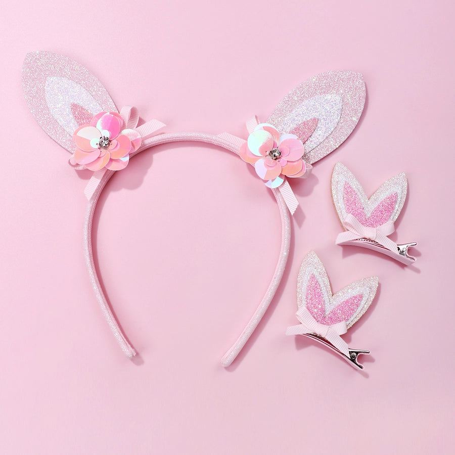 Girl'S Cute Romantic Sweet Bunny Ears Flower Bow Knot Cloth Handmade Hair Clip Hair Band