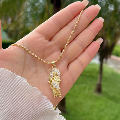 Multi-Style Copper Plating 18K Gold Inlaid Zircon Artificial Pearl Drop Oil Saint Jude round Pendant Necklace Fashion Noble Suitable for Mother's Day Valentine's Day Gift