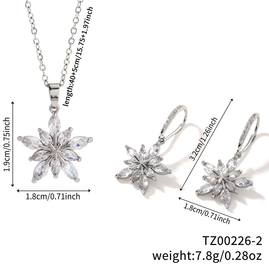 Elegant Personality Fashion Snowflake Suit, 3-Piece Fashion Simple Pendant Necklace and Earrings Suit, Suitable for Daily Wear, Party and Valentine's Day Gifts