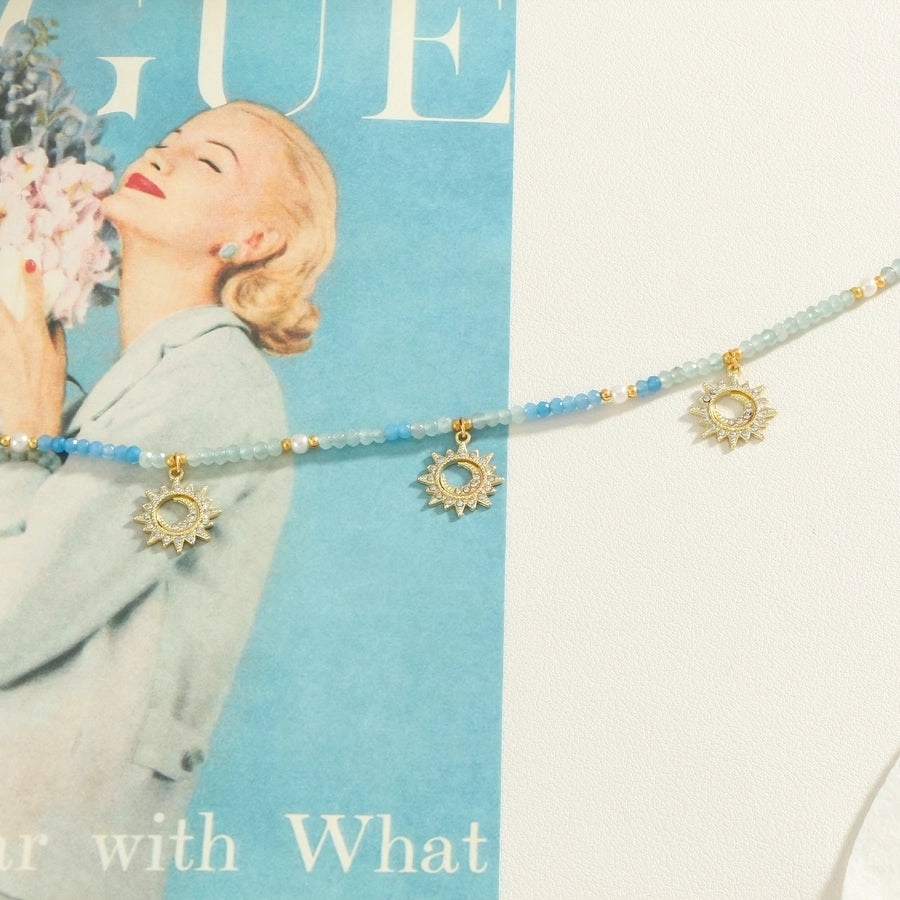 Copper Gold Plated Plating Inlay Sun Zircon Pendant Necklace