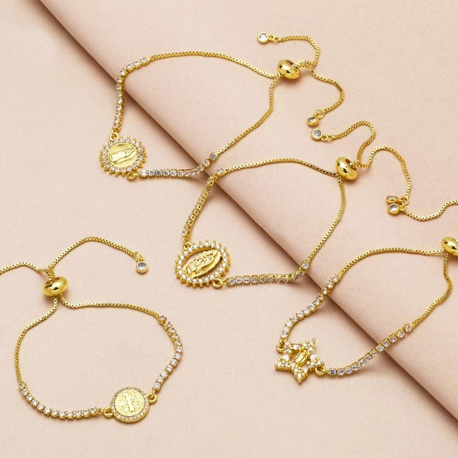 Copper Plating Inlay Pentagram Virgin Mary Zircon Bracelets