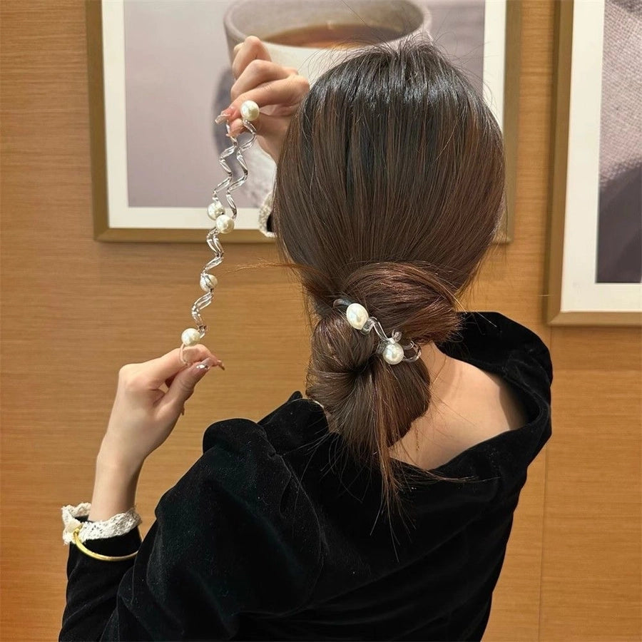Pearl transparent telephone line hair band women's high-grade hair tie rope does not hurt hair rubber band Simple temperament headdress