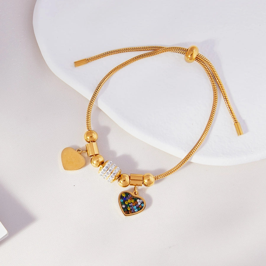 Casual Elegant Modern Style Heart Shape 304 Stainless Steel 18K Gold Plated Rhinestones Bracelets In Bulk