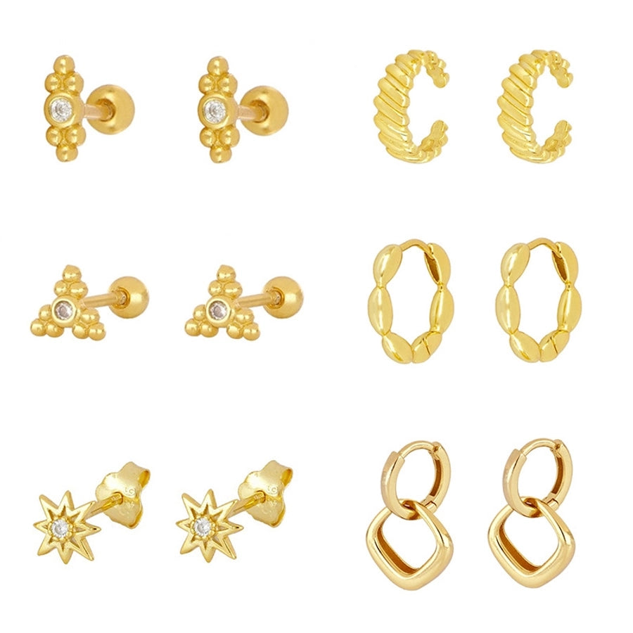 1 Pair Simple Style Geometric Star Inlay Copper Zircon Gold Plated Earrings Ear Studs