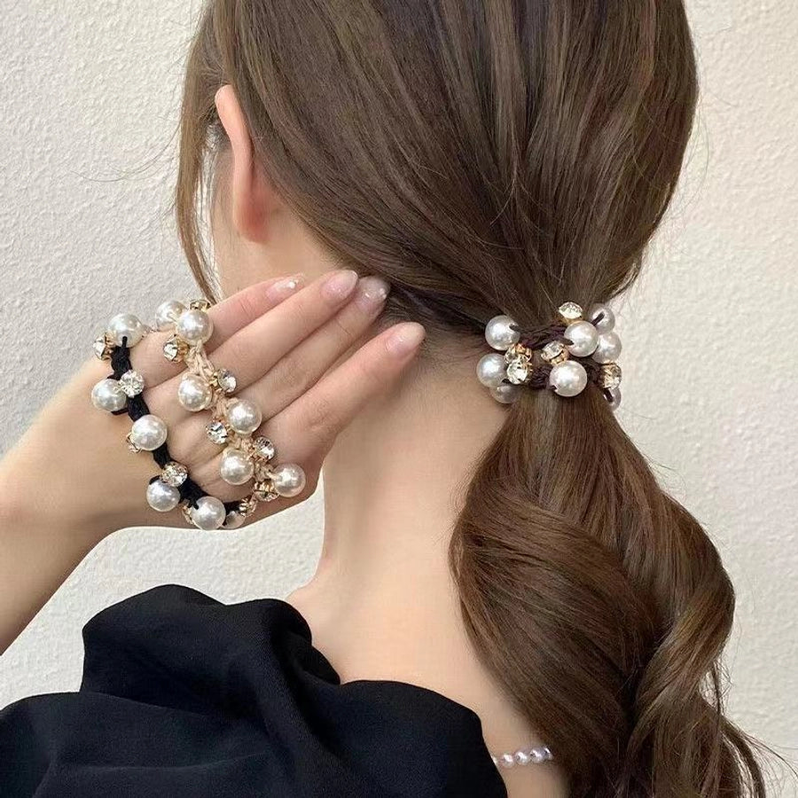 Elegant Pearl Head Rope Women's Simple Elegant Hair Rope Korean Cyber Celebrity Rubber Band Hair Rings Ponytail Headwear Leather Cover