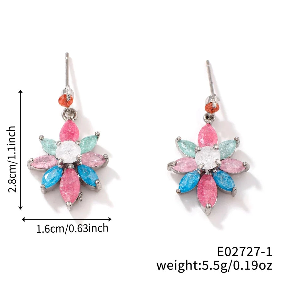 1 Pair Glam Pastoral Shiny Floral Inlay Copper Zircon K Gold Plated Rhodium Plated Ear Studs