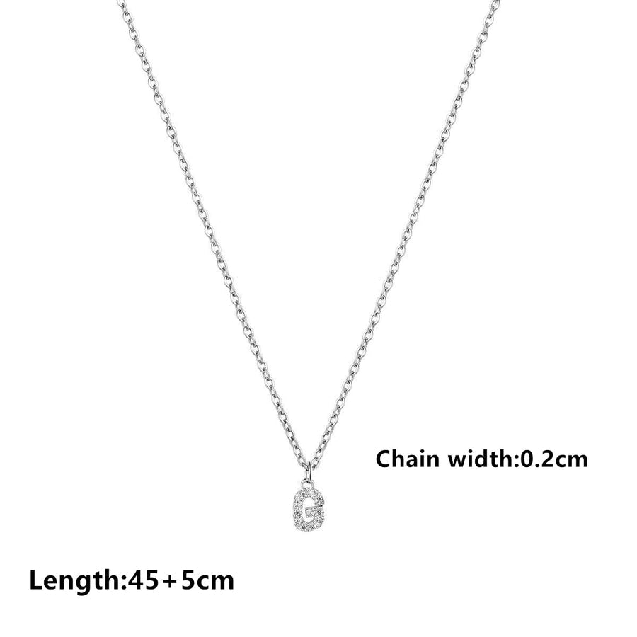 201 Stainless Steel Copper Inlay Letter Zircon Pendant Necklace