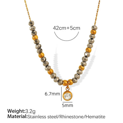 Jewelry IG Style Vintage Style French Style Round 304 Stainless Steel 18K Gold Plated Beaded Polishing Pendant Necklace