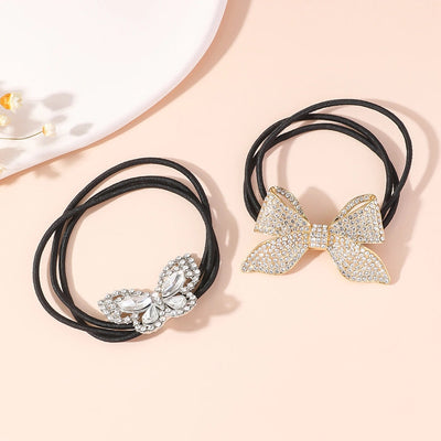 women's simple style butterfly bow knot alloy inlay rhinestones pearl hair tie