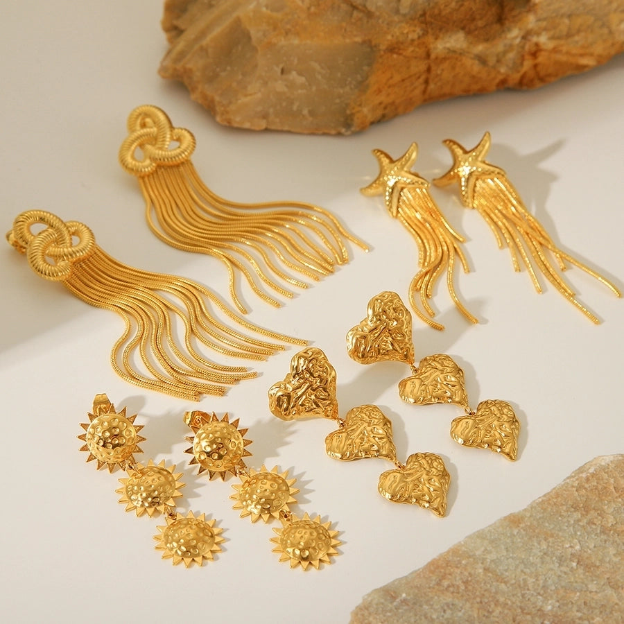 1 Pair IG Style Star Heart Shape Tassel Plating 304 Stainless Steel 18K Gold Plated Drop Earrings