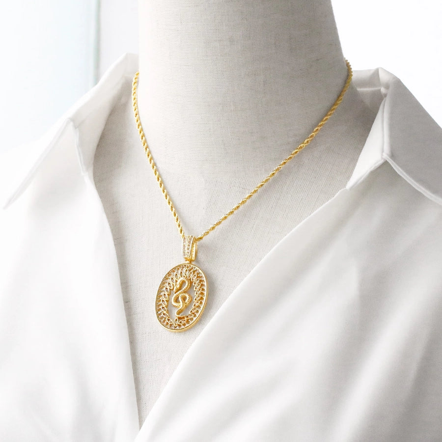 Jewelry Modern Style Simple Style Cross Eye Snake 201 Stainless Steel Copper Agate Zircon 18K Gold Plated Hollow Out Inlay Pendant Necklace