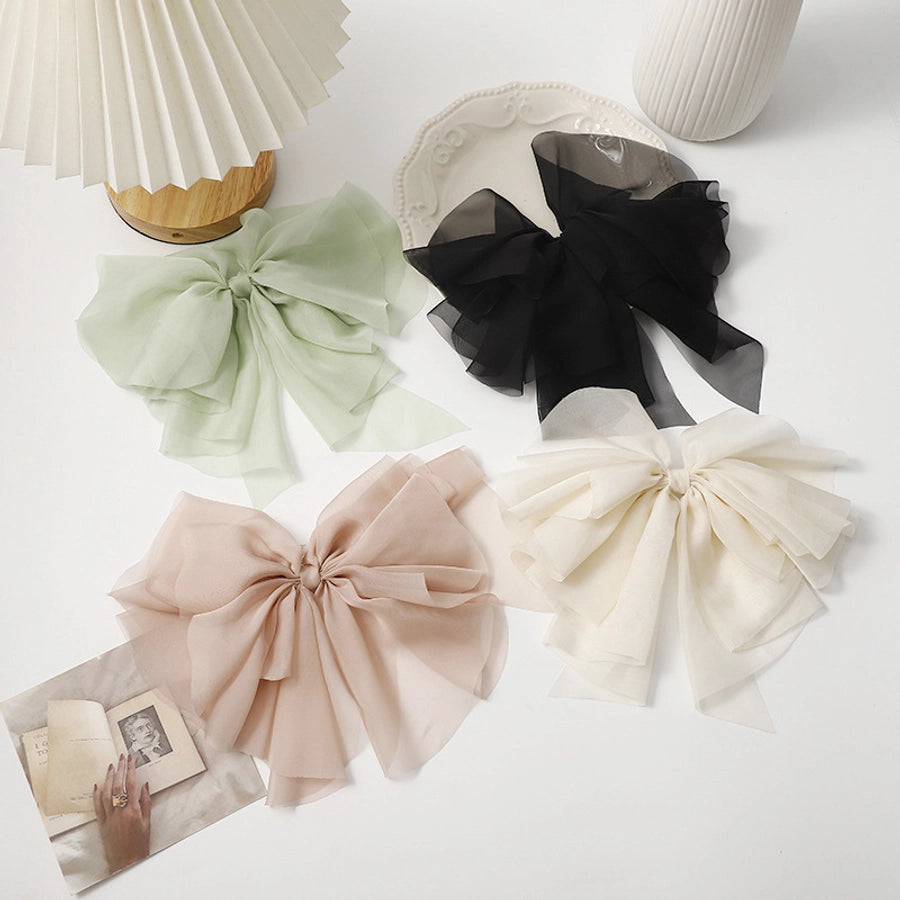 simple style bow knot polyester patchwork hair clip