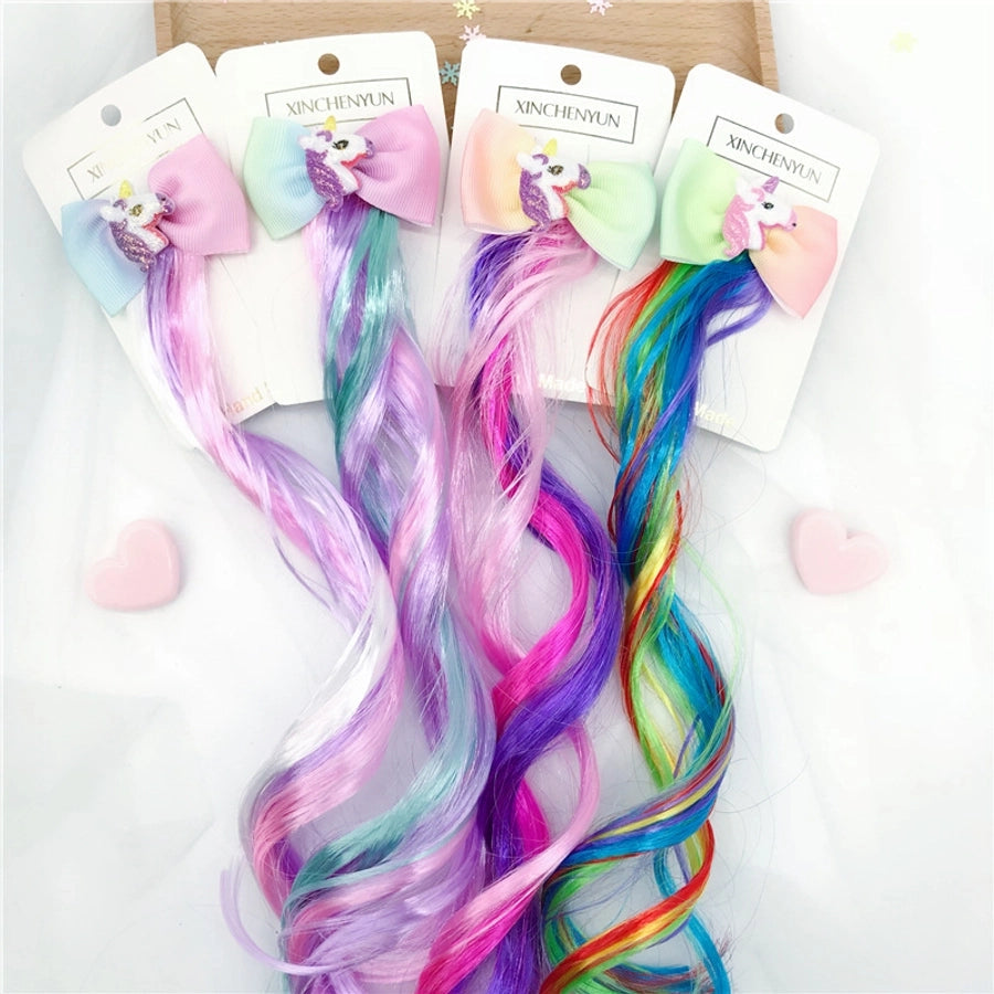 Rainbow Wig Glitter Gradient Hairpin Haircord Hairband Children's Wig Bow Wig Hairpin