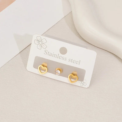 1 Set Sweet Simple Style Geometric Heart Shape Polishing Hollow Out Inlay 304 Stainless Steel Zircon 18K Gold Plated Ear Studs