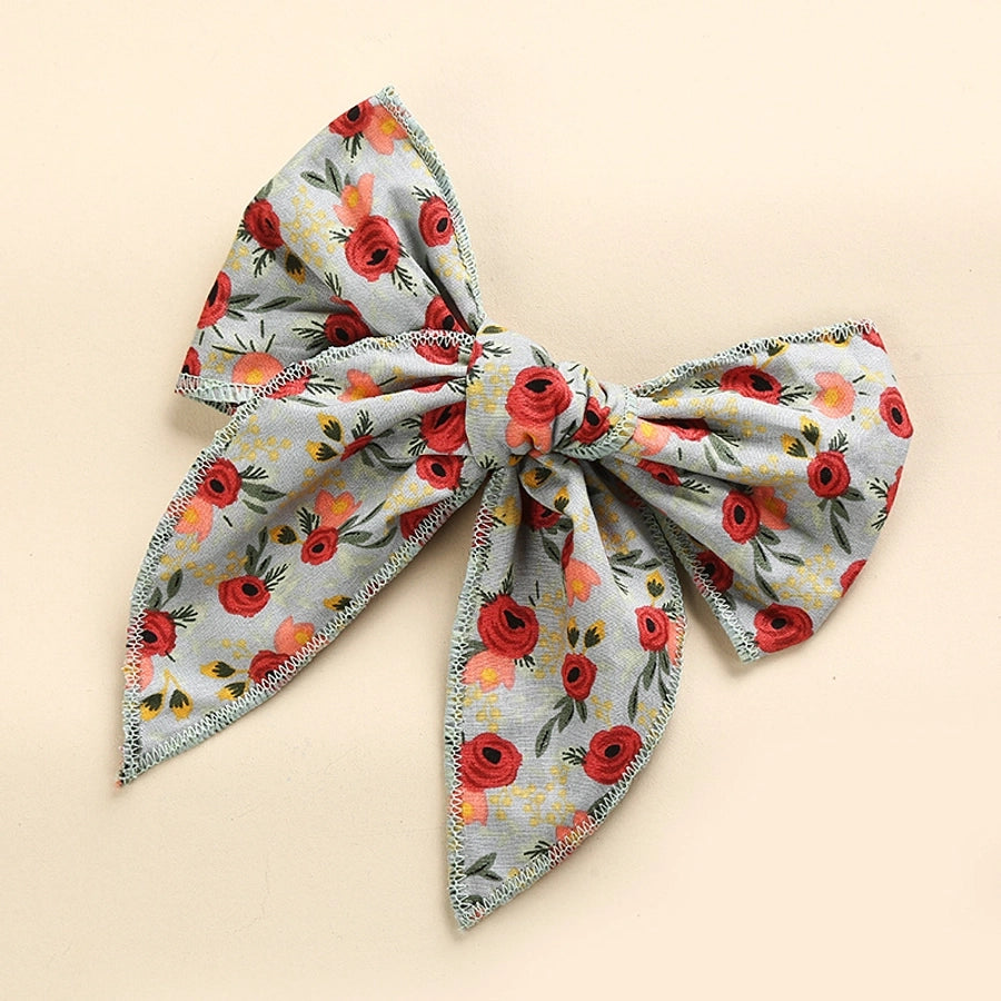 spring new cotton print hairpin children girl bow ponytail hairpin