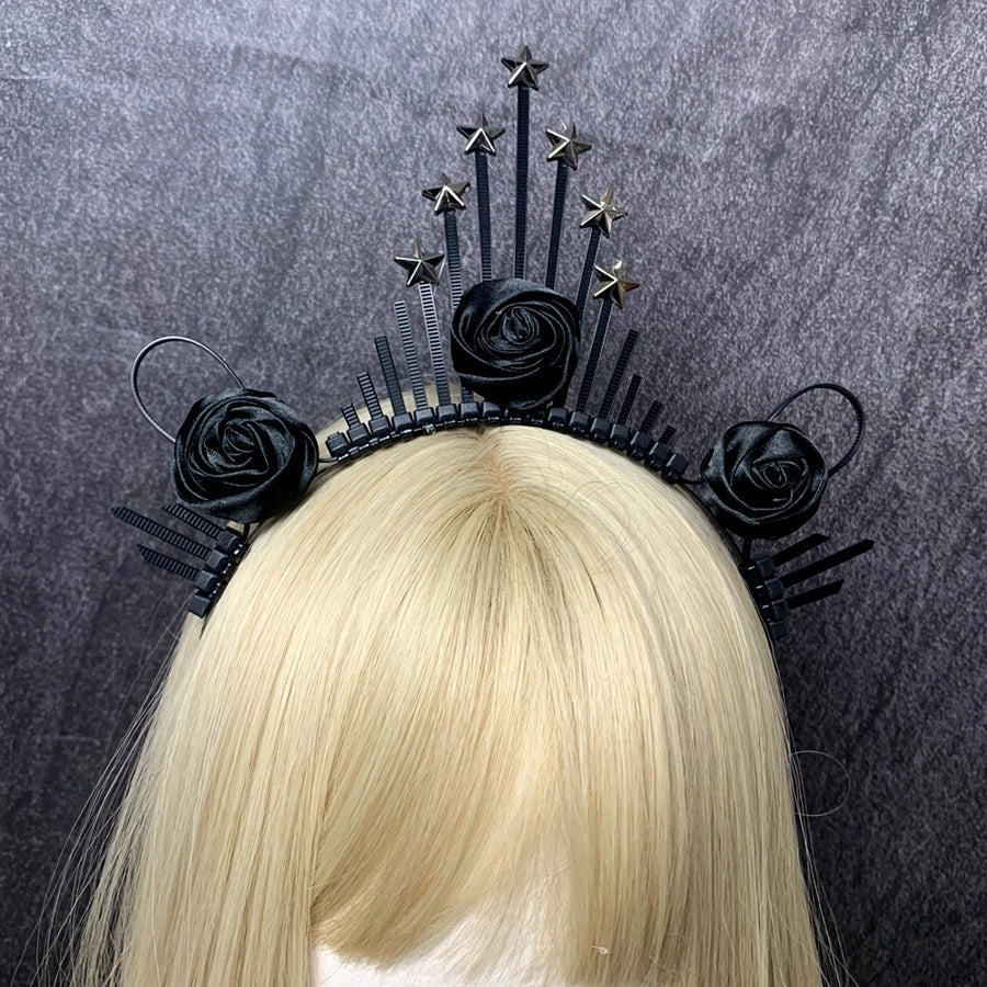 retro star crown flower plastic resin hair band