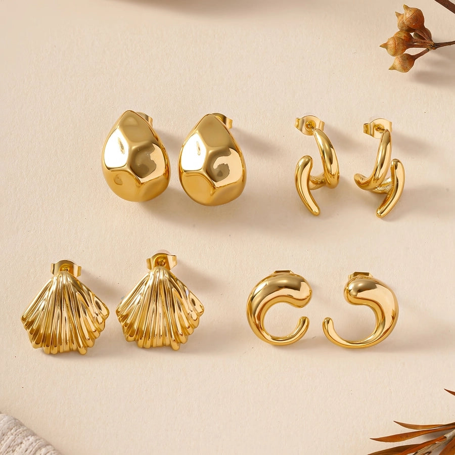 1 Pair Vintage Style Simple Style C Shape Geometric 304 Stainless Steel 18K Gold Plated Ear Studs