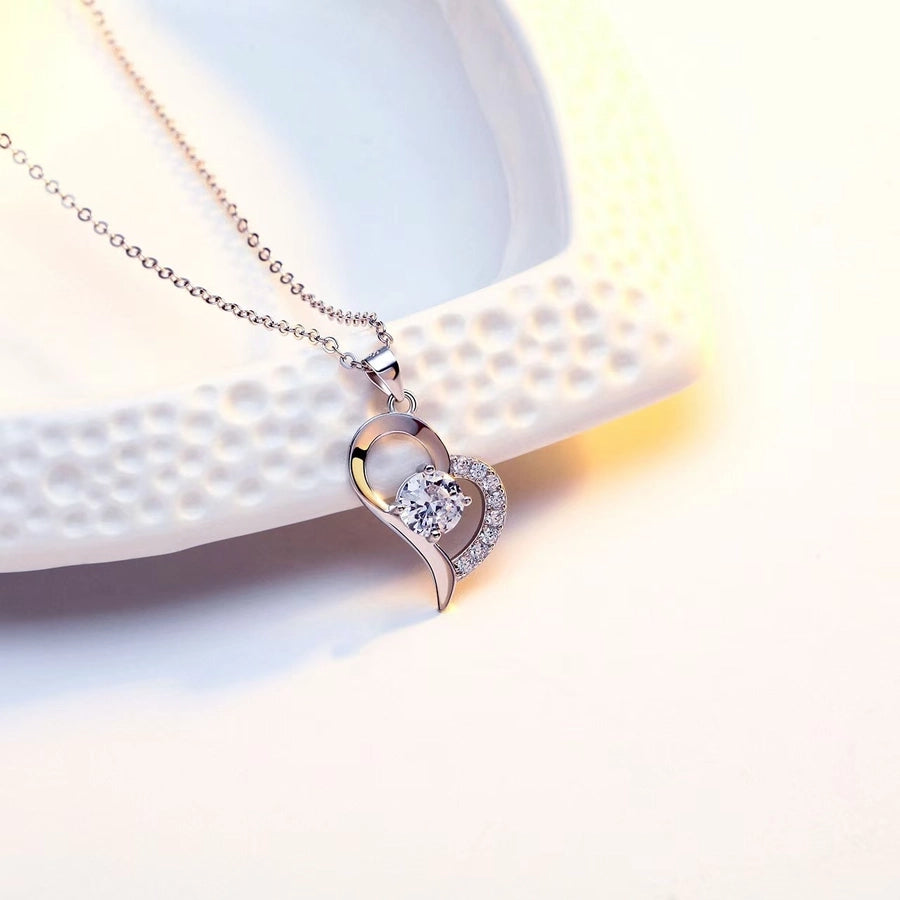 Jewelry Sweet Simple Style Heart Shape 304 Stainless Steel Brass Zircon Inlay Pendant Necklace