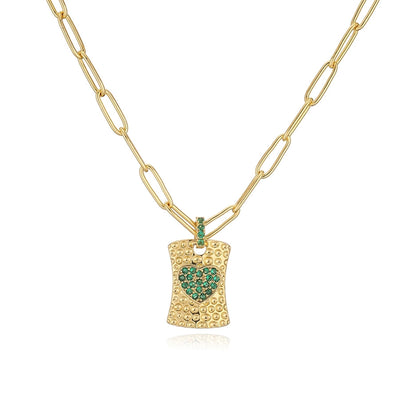 Jewelry Hip-Hop Shiny Heart Shape Copper Copper Zircon 18K Gold Plated Inlay Pendant Necklace