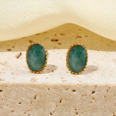 One Pack and Two Pairs Retro French Style Geometric Plating Titanium Steel Natural Stone 14K Gold Plated Ear Studs