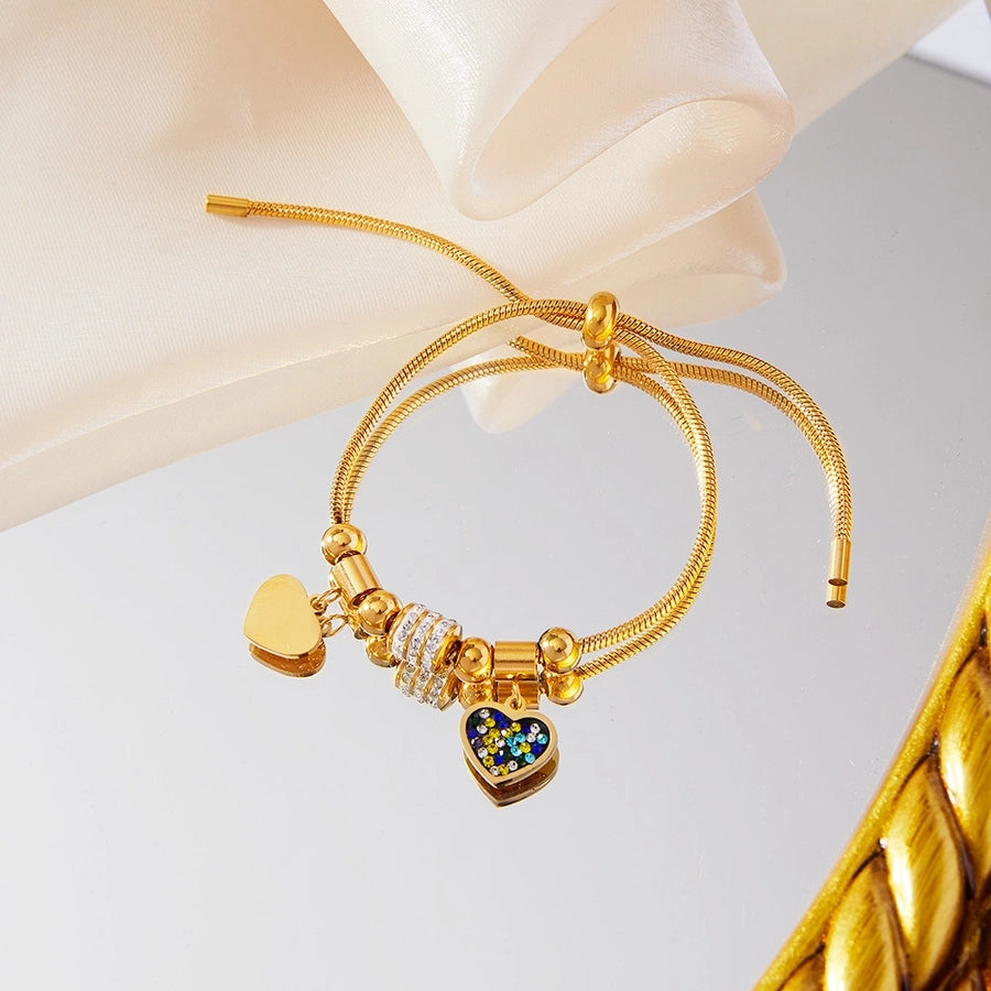Casual Elegant Modern Style Heart Shape 304 Stainless Steel 18K Gold Plated Rhinestones Bracelets In Bulk