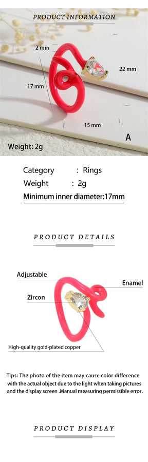 Copper Enamel Inlay Snake Zircon Open Rings