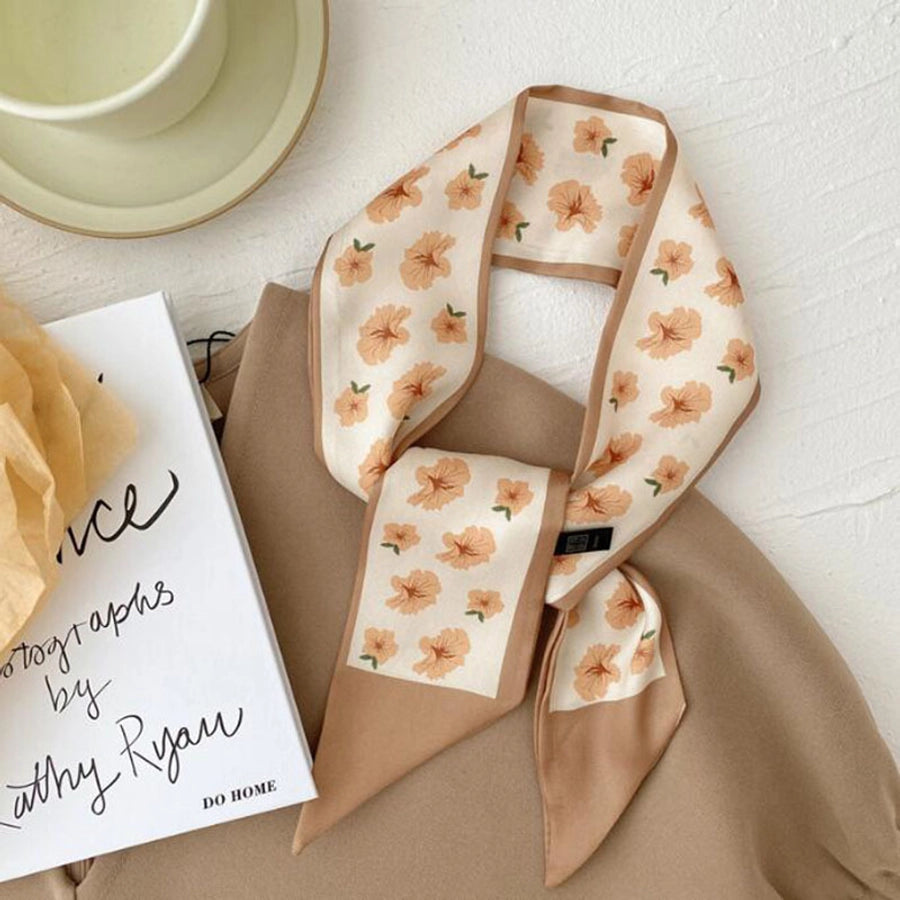 women's sweet letter plaid flower silk scarf printing hair band